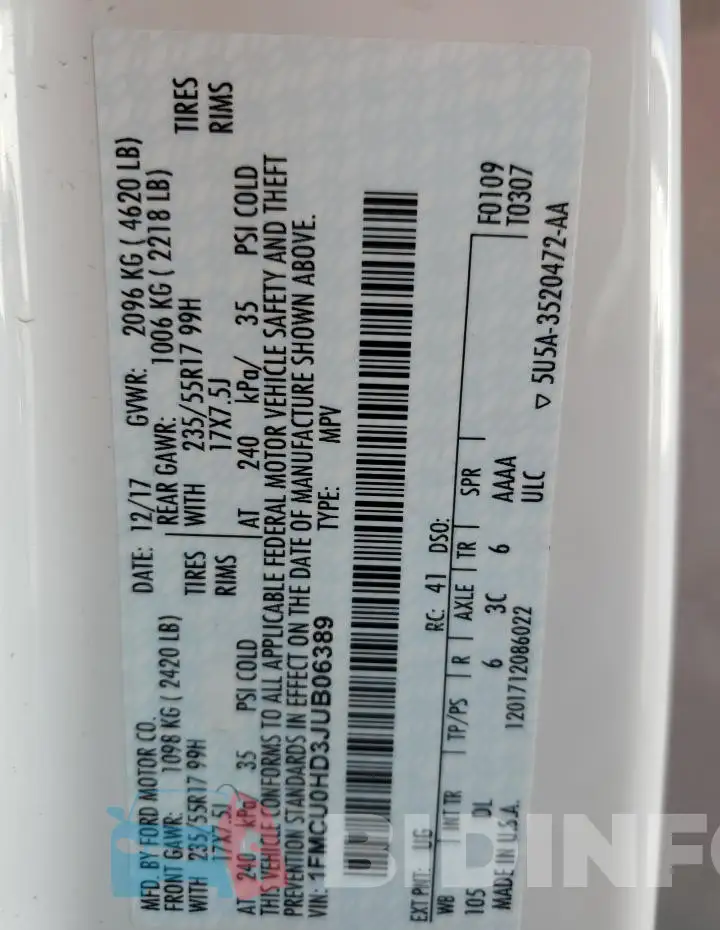 1FMCU0HD3JUB06389 Photo# 12