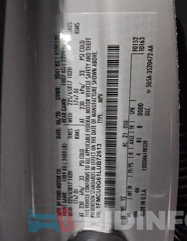 1FMCU9G61LUB72613 Photo# 13