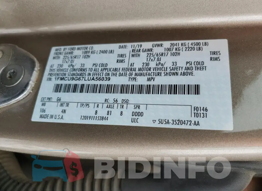 1FMCU9G67LUA56039 Photo# 13