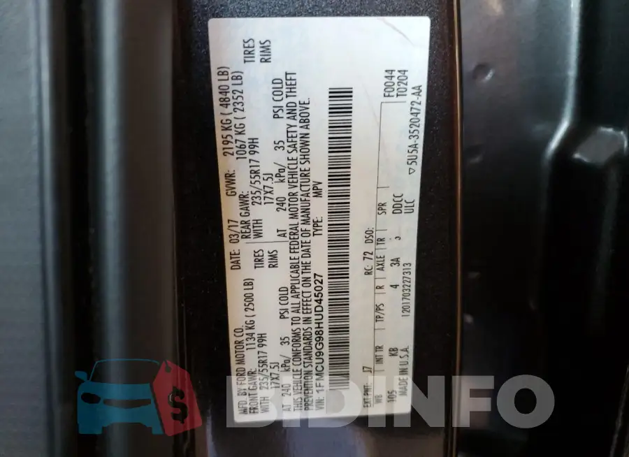 1FMCU9G98HUD45027 Photo# 13