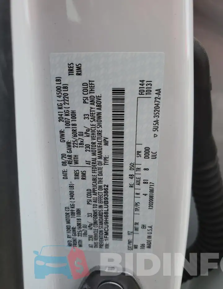 1FMCU9H68LUB93862 Photo# 12