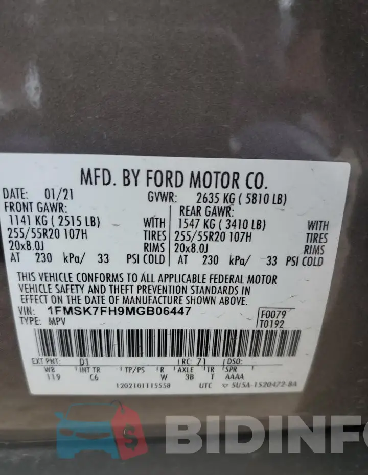 1FMSK7FH9MGB06447 Photo# 13