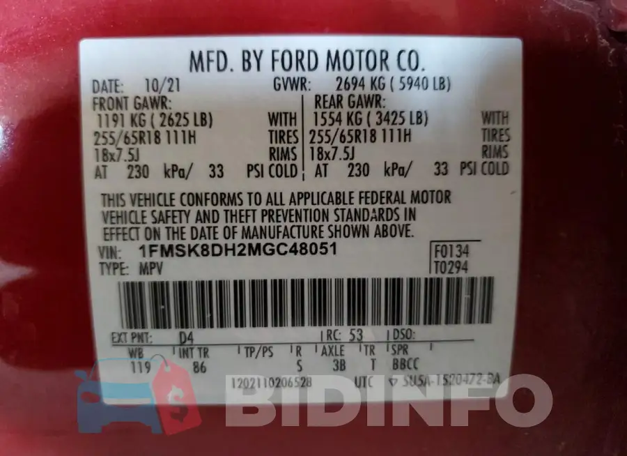 1FMSK8DH2MGC48051 Photo# 13