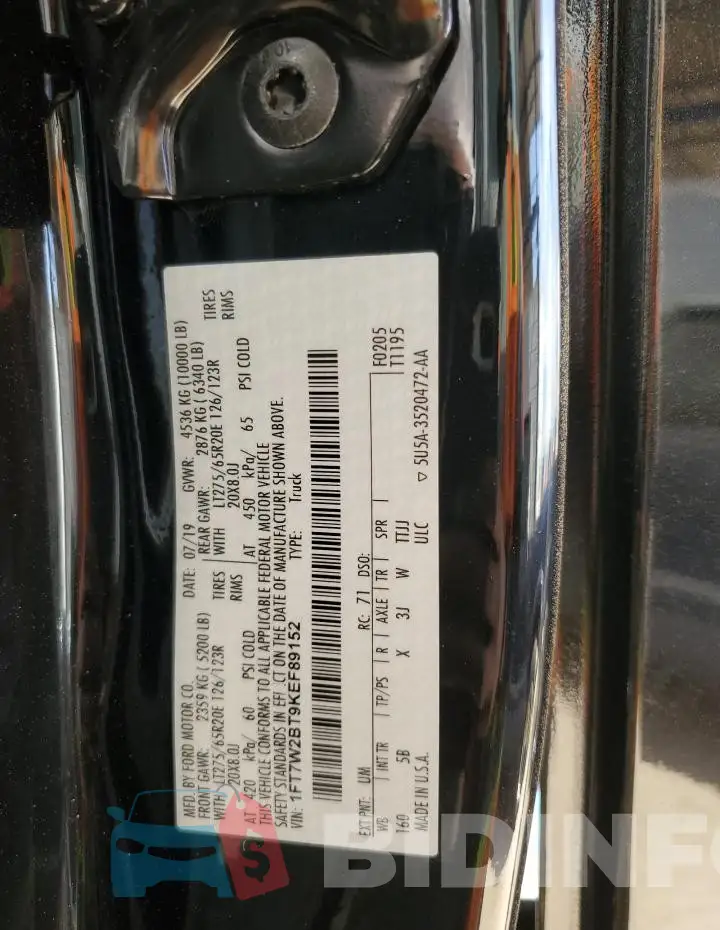 1FT7W2BT9KEF89152 Photo# 12