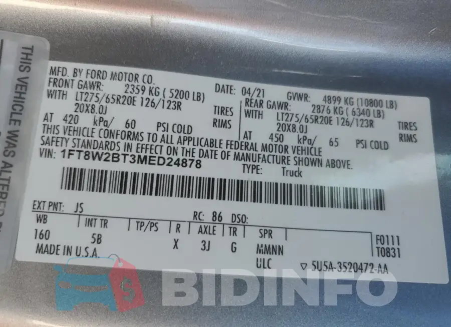 1FT8W2BT3MED24878 Photo# 12