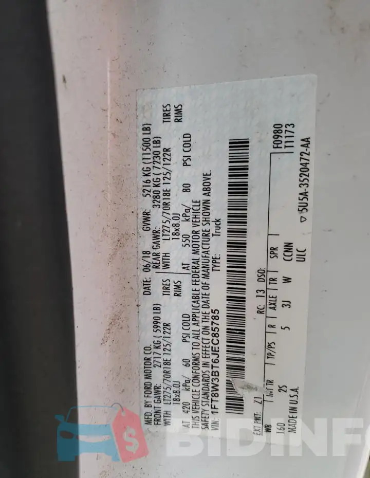 1FT8W3BT6JEC85785 Photo# 12