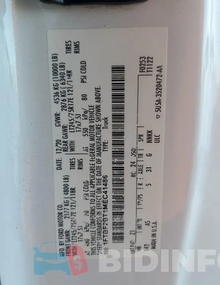 1FTBF2BT1MEC41486 Photo# 12
