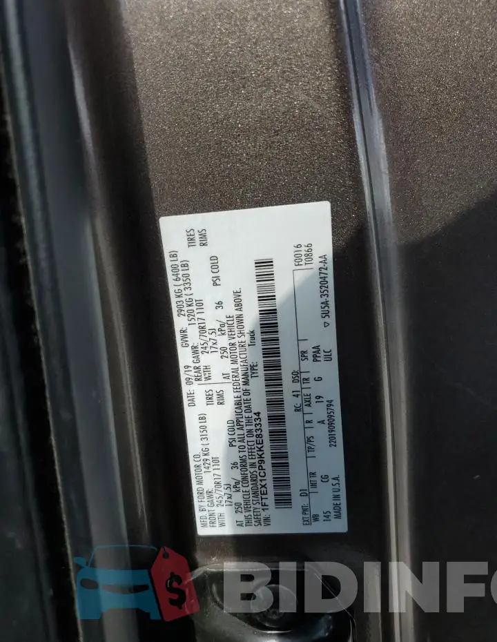 1FTEX1CP9KKE83334 Photo# 12