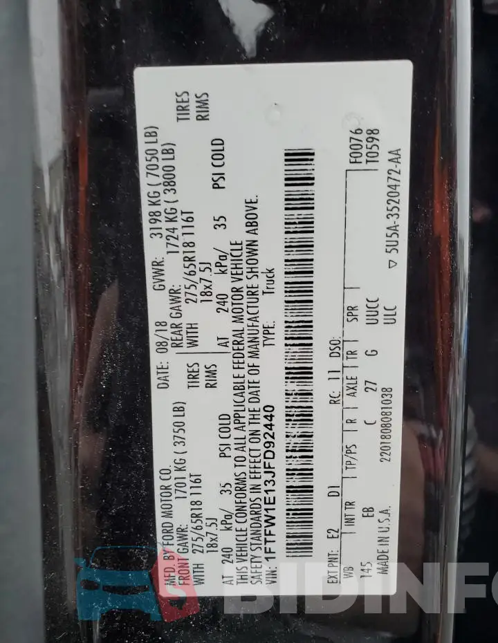 1FTFW1E13JFD92440 Photo# 12
