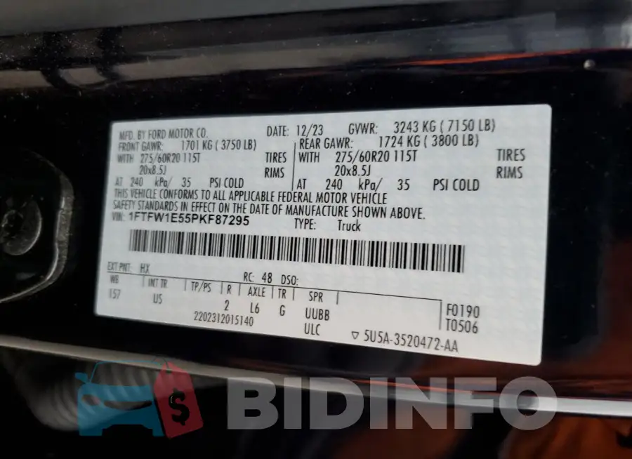 1FTFW1E55PKF87295 Photo# 12
