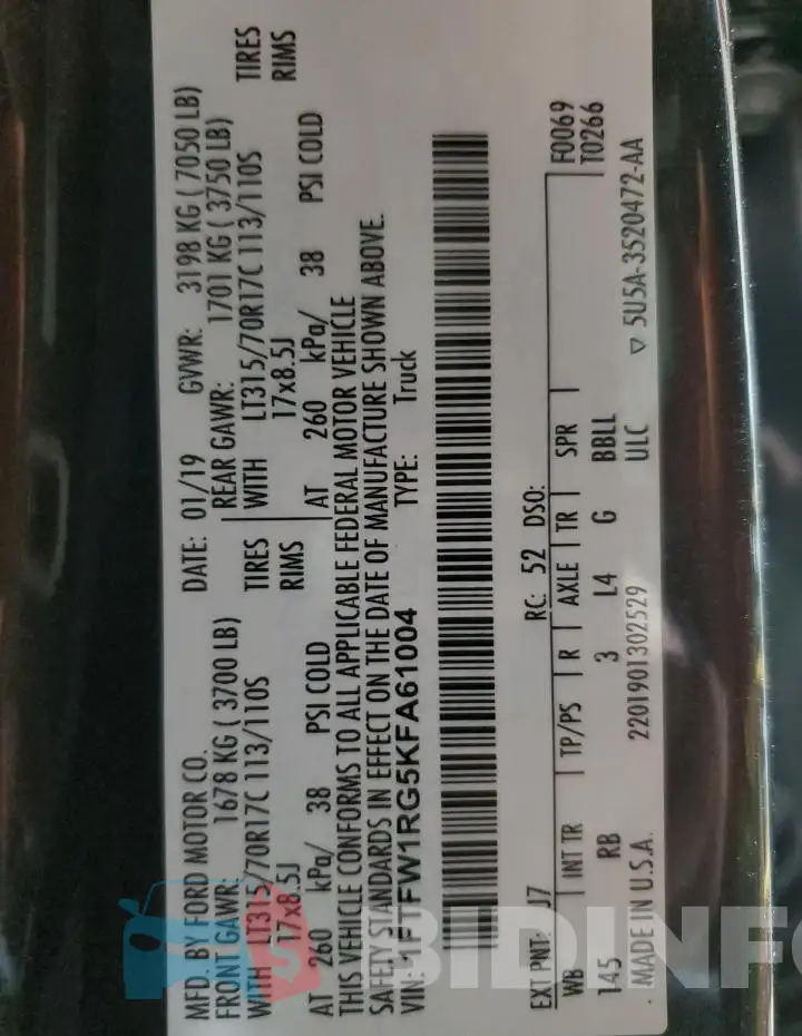 1FTFW1RG5KFA61004 Photo# 12