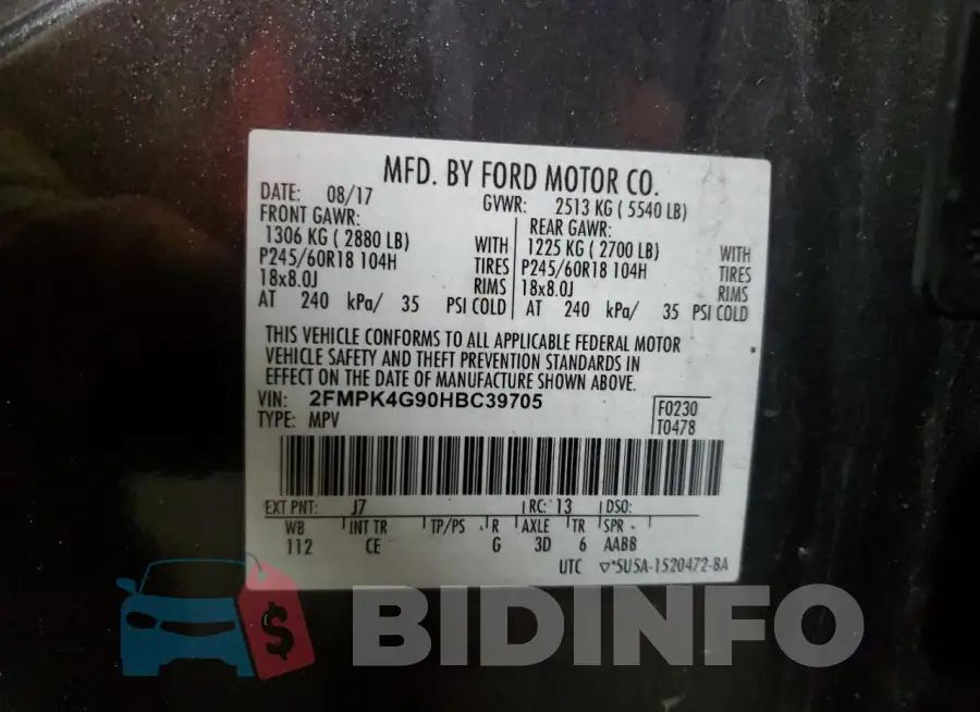 2FMPK4G90HBC39705 Photo# 13