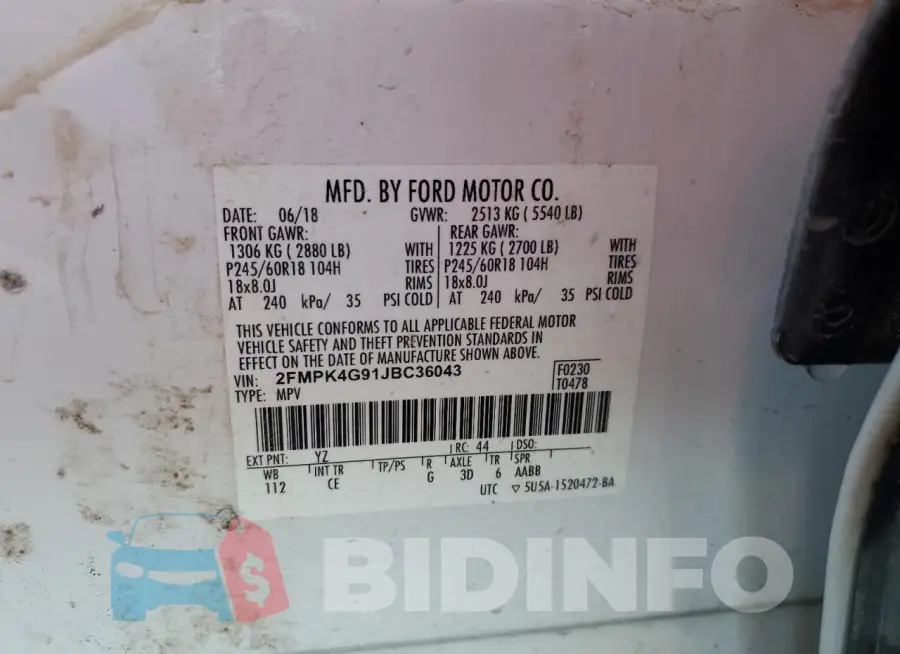 2FMPK4G91JBC36043 Photo# 13