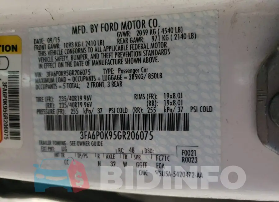 3FA6P0K95GR206075 Photo# 12
