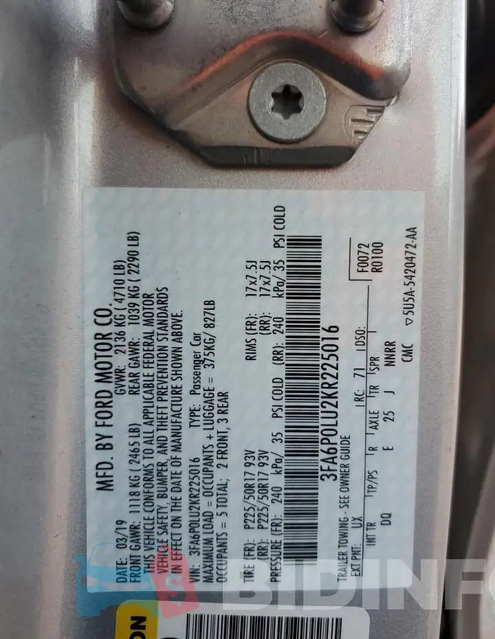 3FA6P0LU2KR225016 Photo# 12