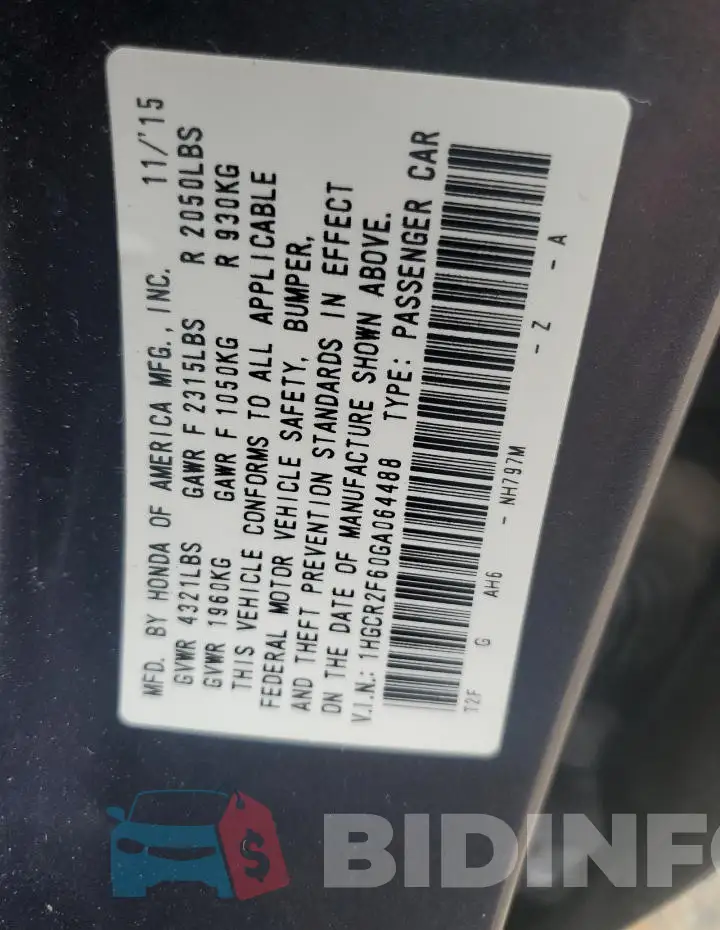 1HGCR2F60GA064488 Photo# 12