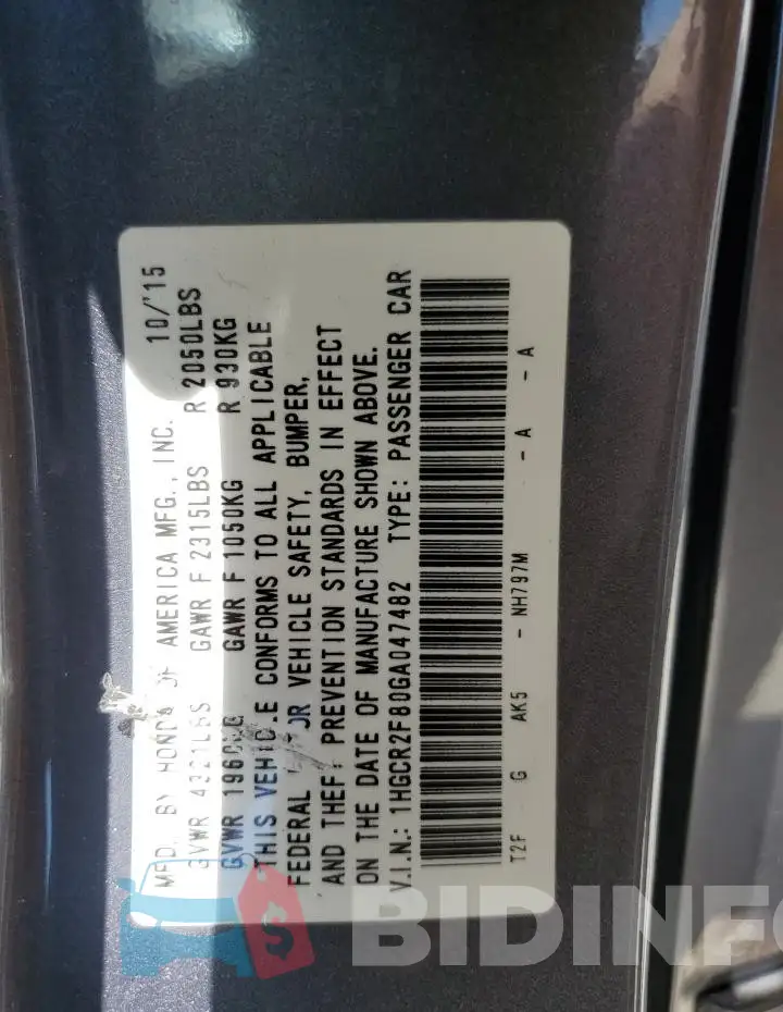 1HGCR2F80GA047482 Photo# 13