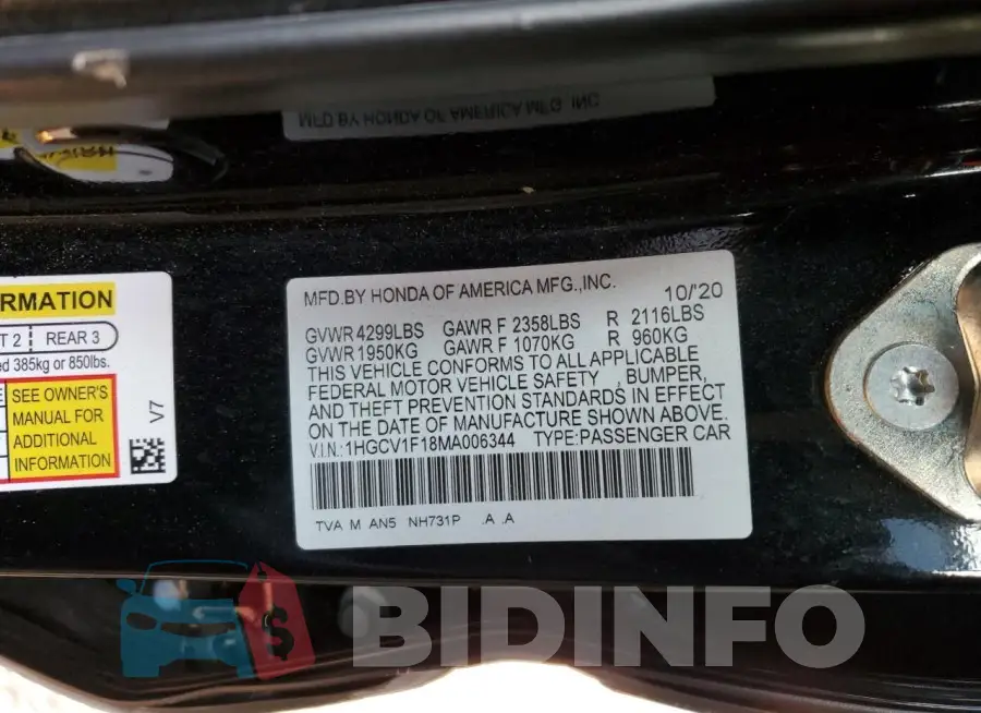 1HGCV1F18MA006344 Photo# 12