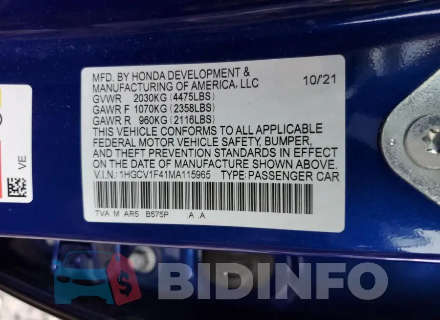 1HGCV1F41MA115965 Photo# 12