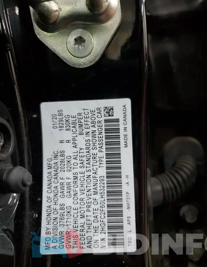 2HGFC2F60LH532293 Photo# 12