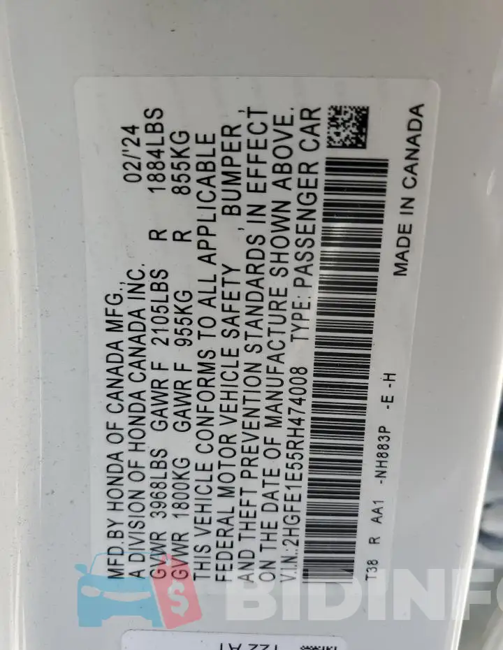 2HGFE1E55RH474008 Photo# 12
