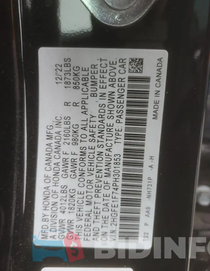 2HGFE1F74PH301853 Photo# 12