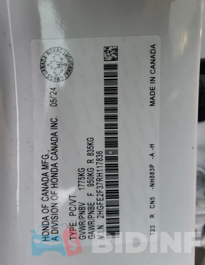 2HGFE2F37RH117836 Photo# 13