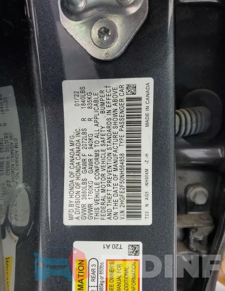 2HGFE2F50NH564858 Photo# 12