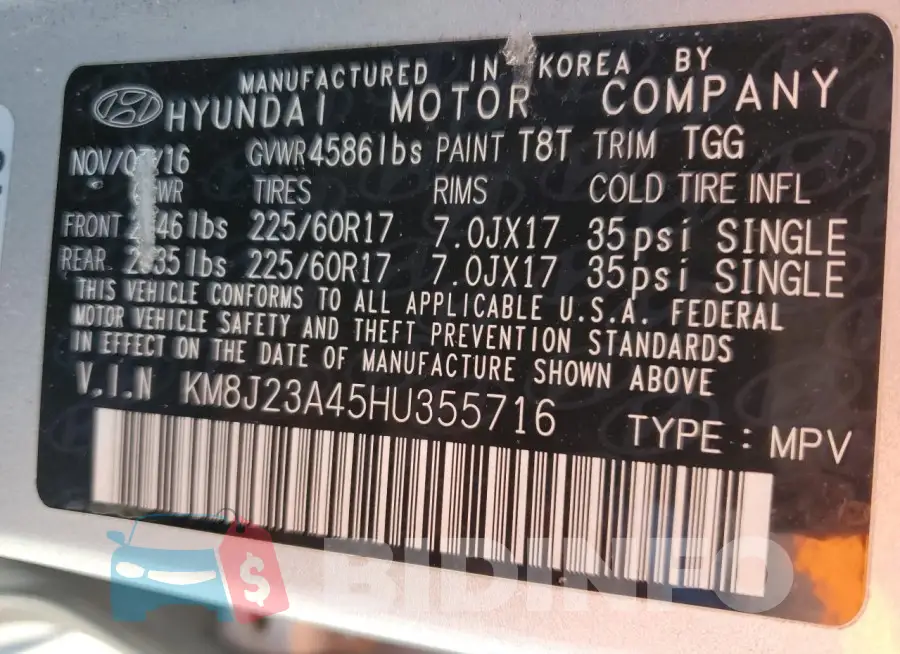 KM8J23A45HU355716 Photo# 13
