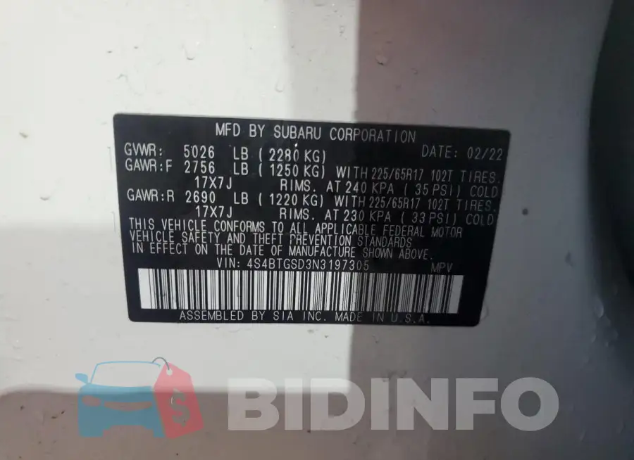 4S4BTGSD3N3197305 Photo# 13