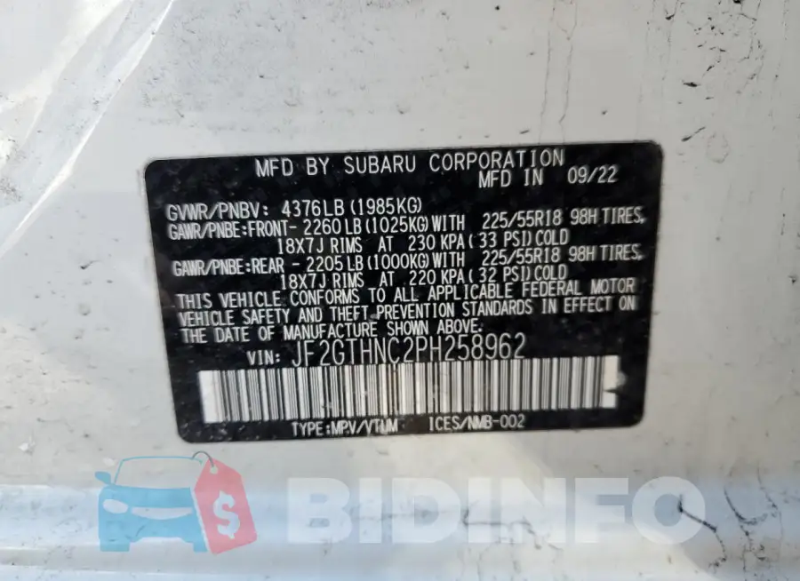 JF2GTHNC2PH258962 Photo# 14