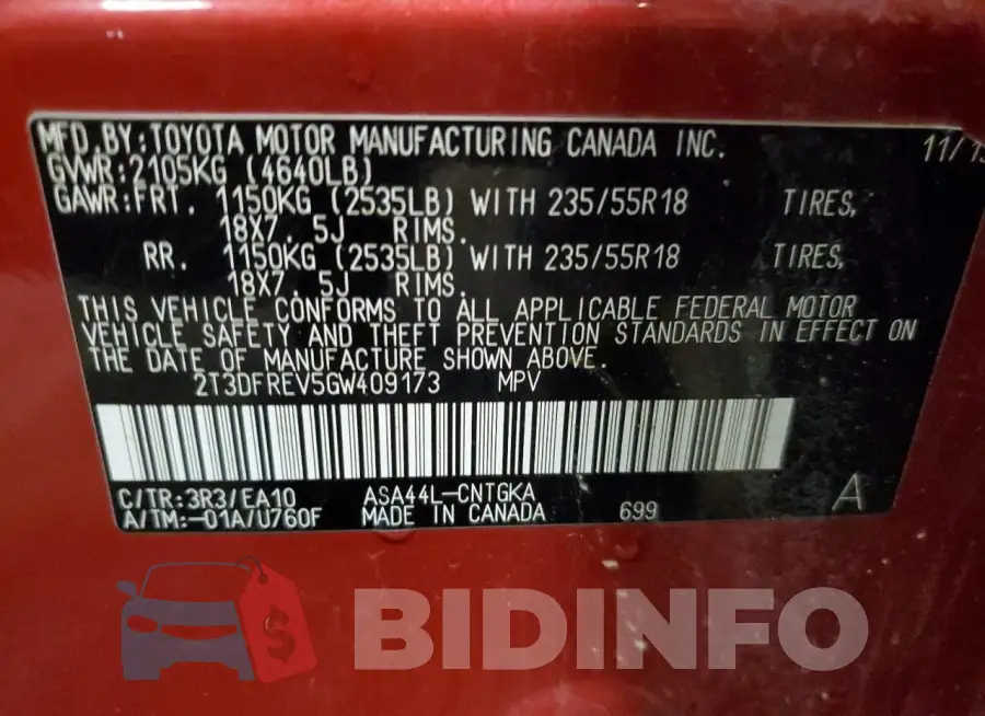 2T3DFREV5GW409173 Photo# 13