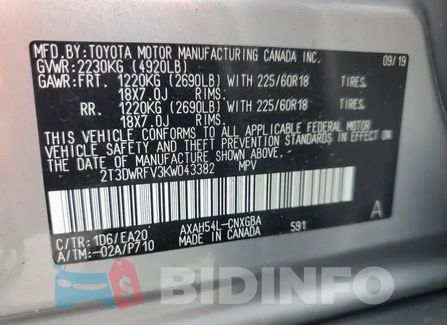 2T3DWRFV3KW043382 Photo# 14