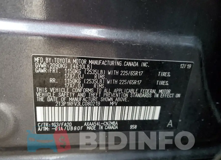2T3P1RFV3LC080219 Photo# 13