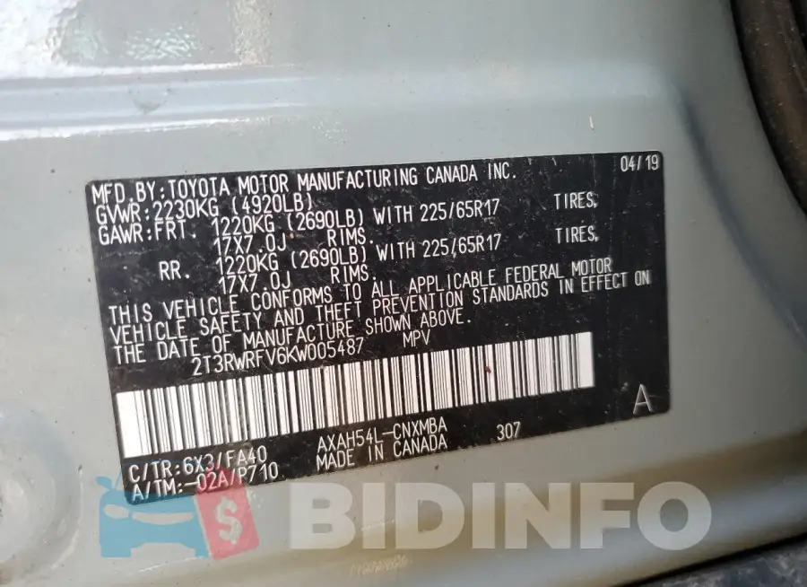 2T3RWRFV6KW005487 Photo# 13