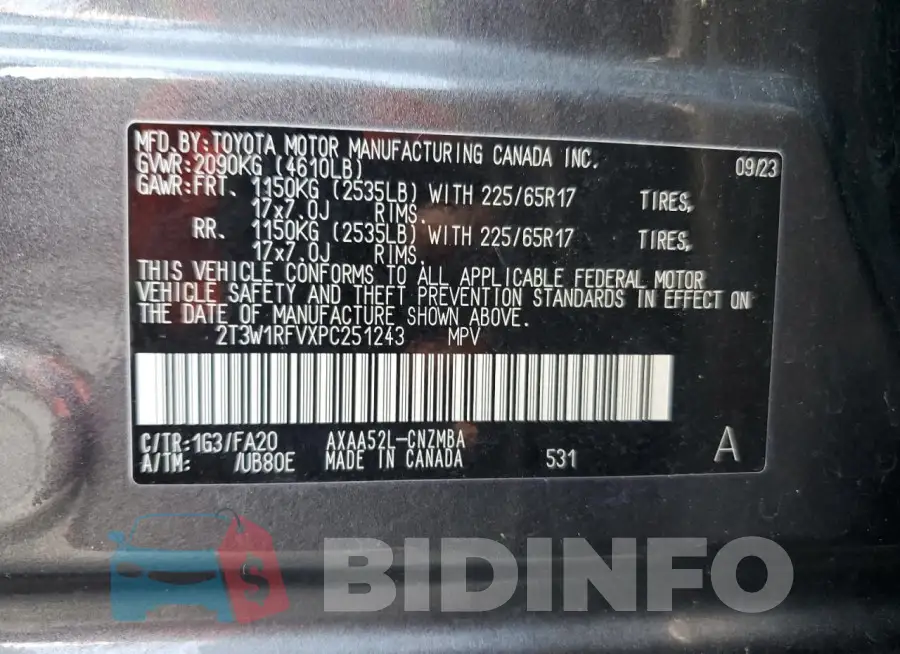 2T3W1RFVXPC251243 Photo# 13