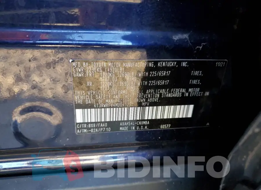 4T3RWRFV4MU041231 Photo# 13