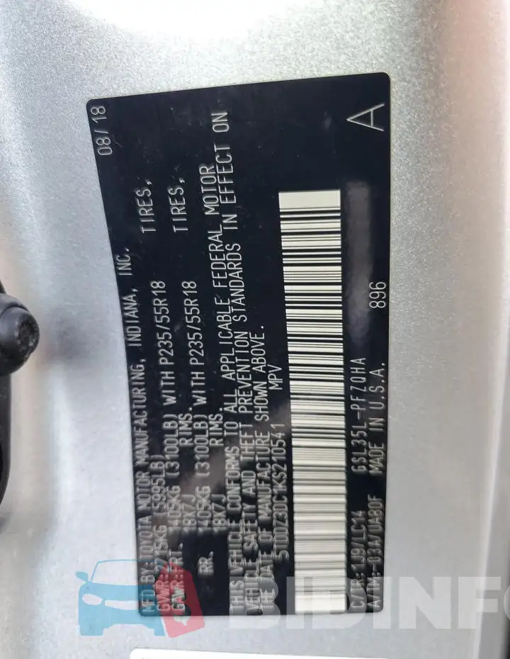 5TDDZ3DC1KS210541 Photo# 13