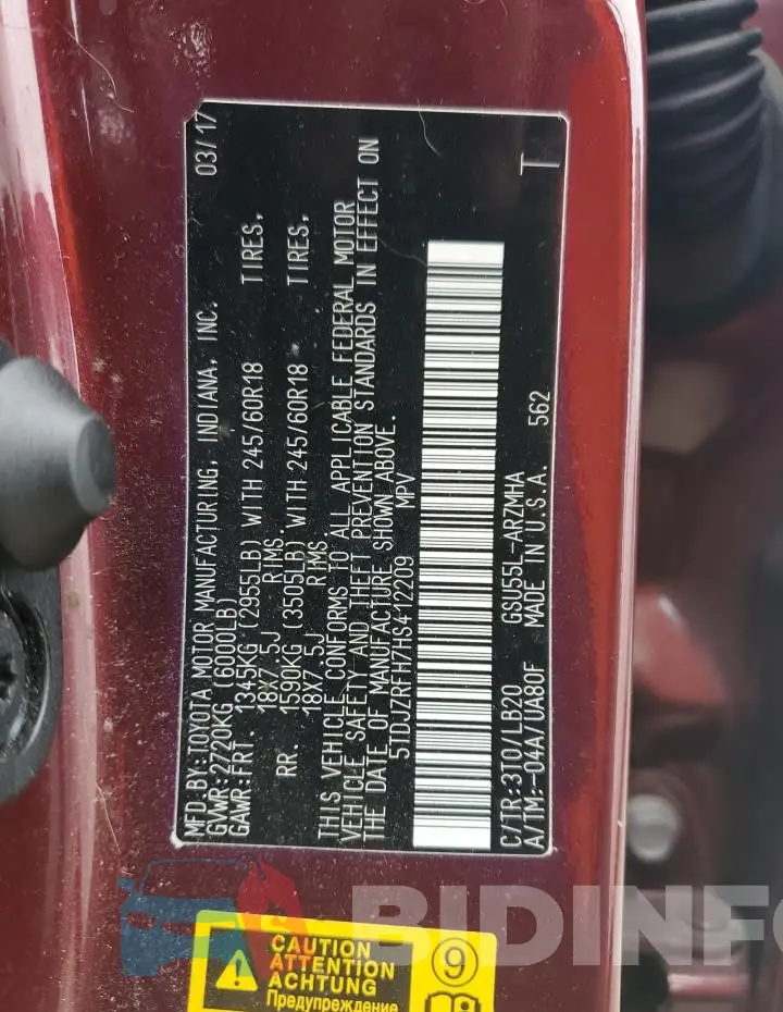 5TDJZRFH7HS412209 Photo# 13