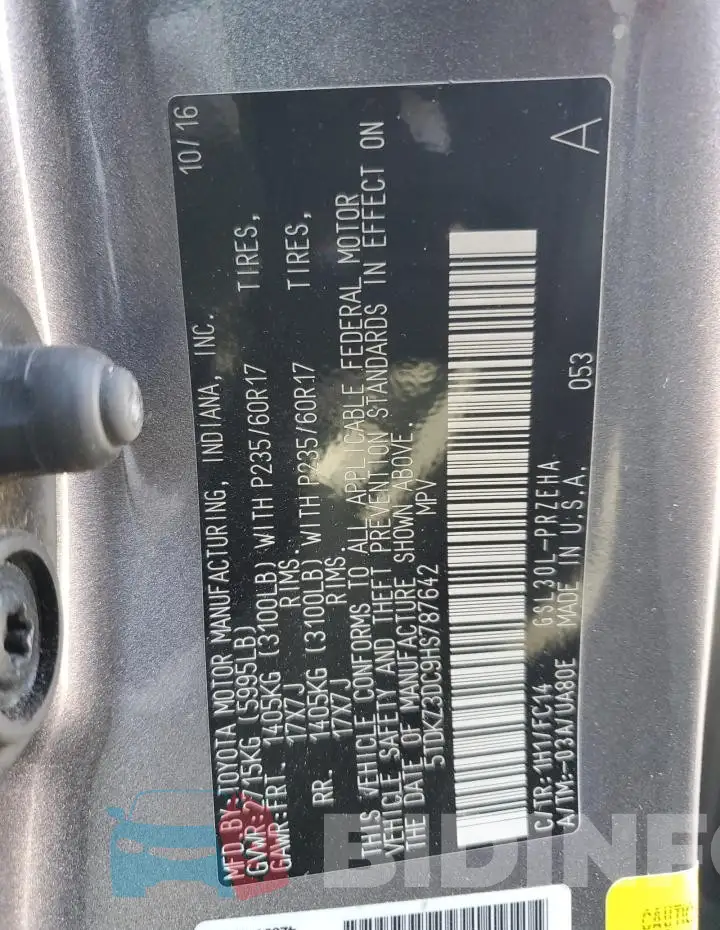 5TDKZ3DC9HS787642 Photo# 14