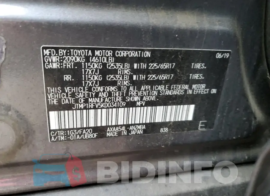 JTMP1RFV5KD034109 Photo# 13