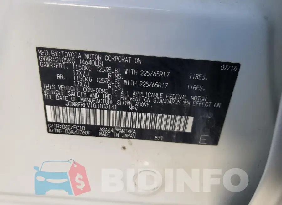 JTMRFREV1GJ103141 Photo# 12