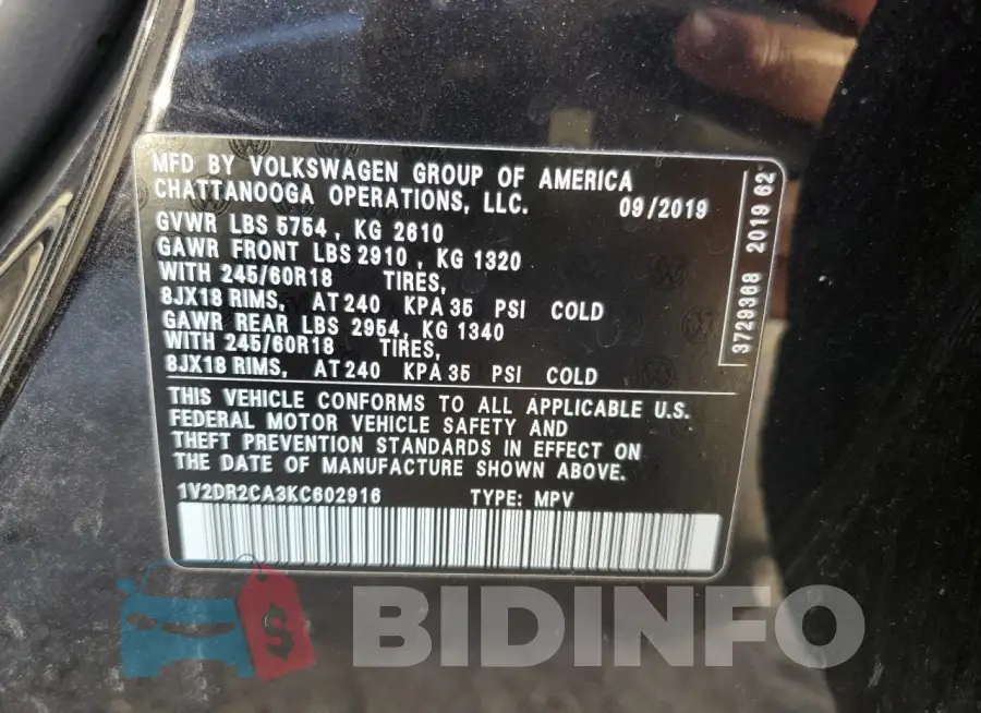 1V2DR2CA3KC602916 Photo# 14