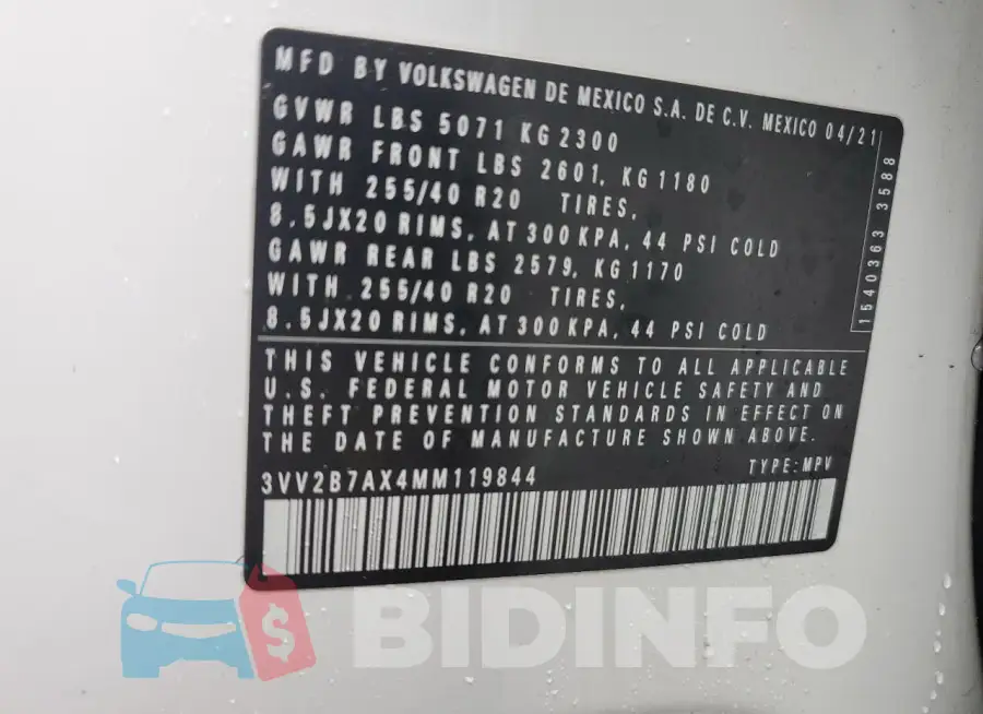 3VV2B7AX4MM119844 Photo# 14