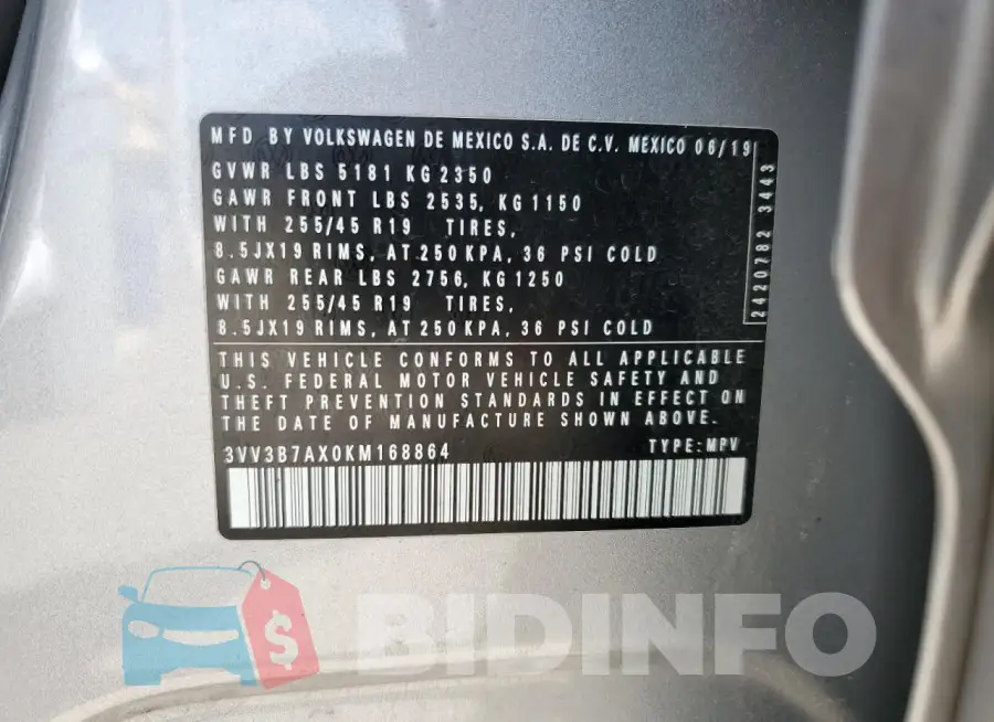 3VV3B7AX0KM168864 Photo# 14