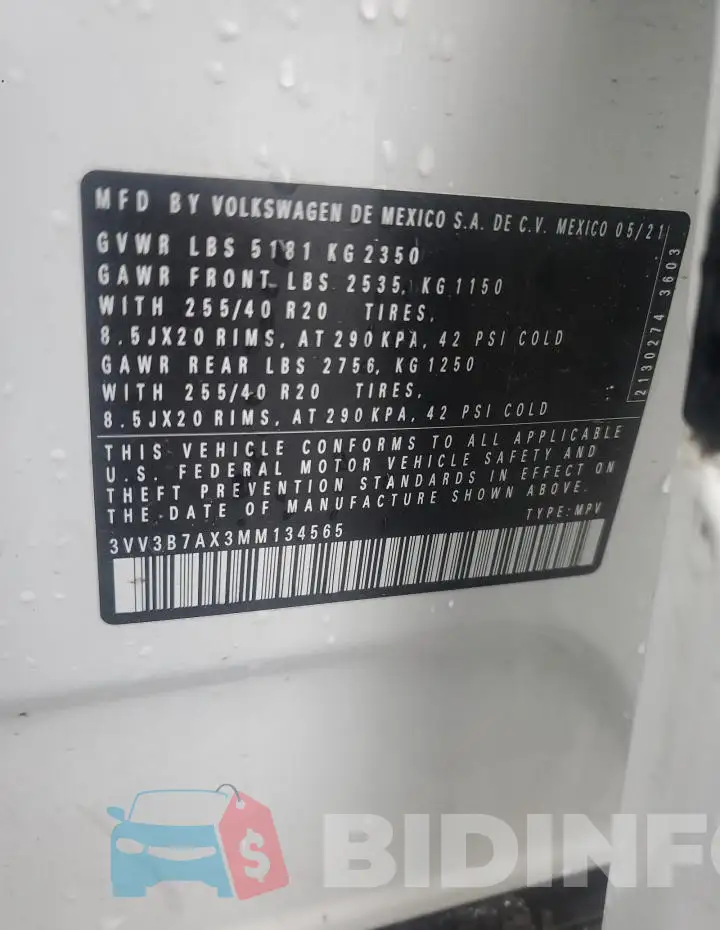 3VV3B7AX3MM134565 Photo# 13