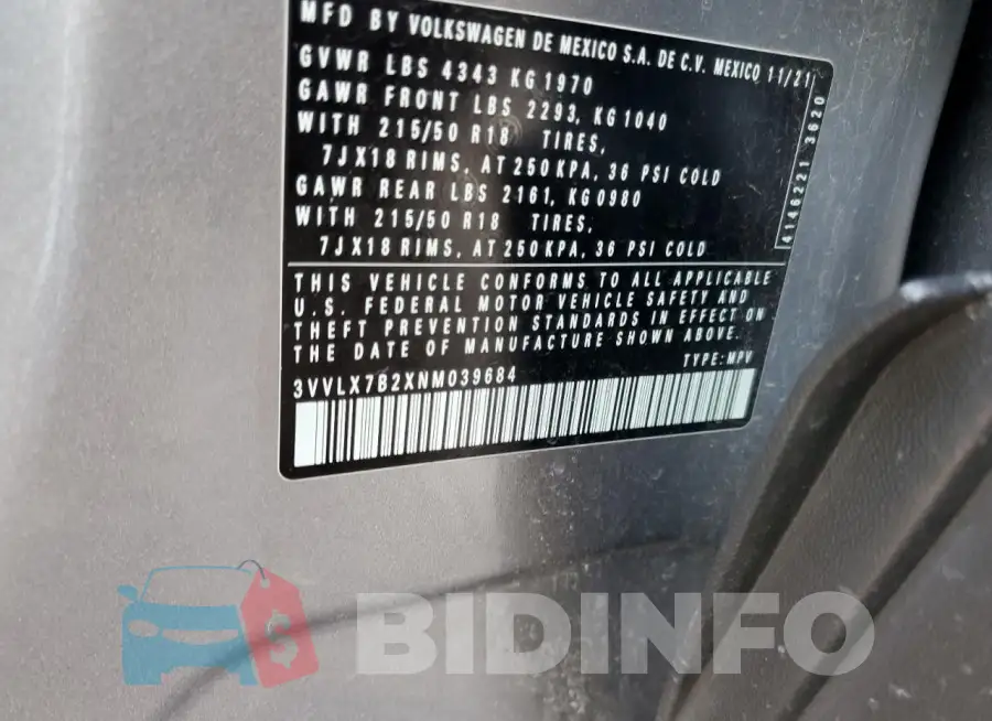 3VVLX7B2XNM039684 Photo# 13