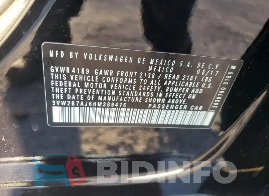 3VW2B7AJ6HM389476 Photo# 12