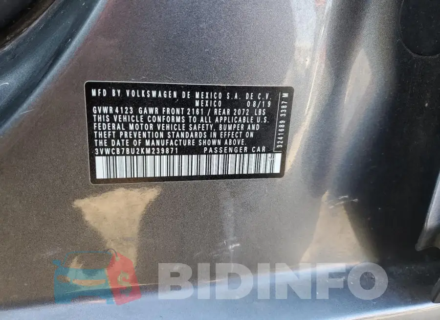 3VWCB7BU2KM239871 Photo# 12