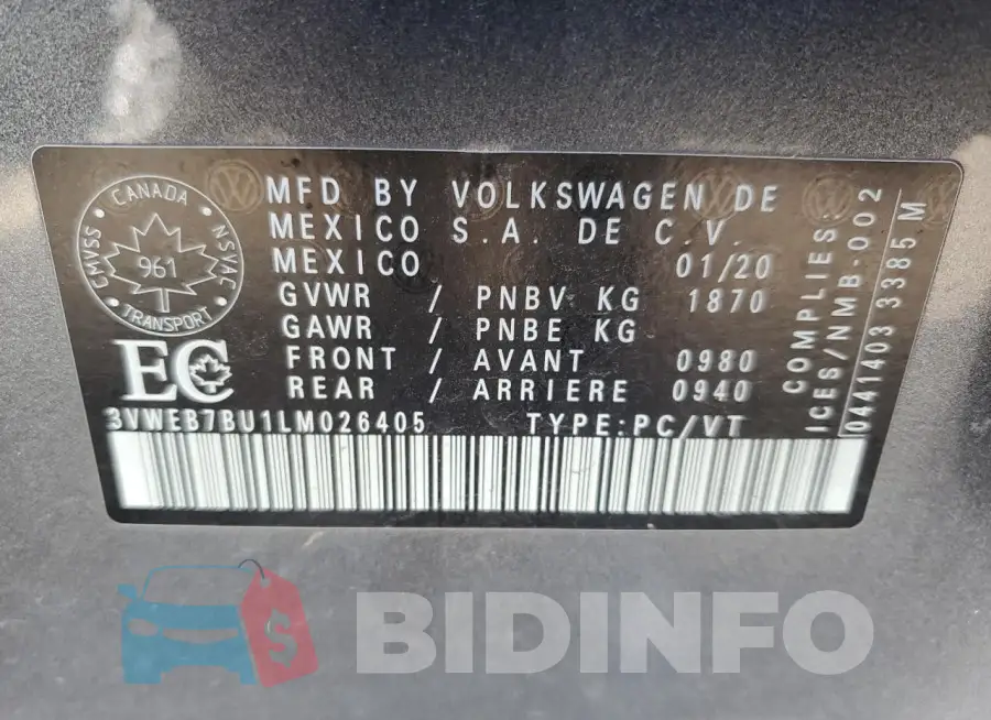 3VWEB7BU1LM026405 Photo# 12